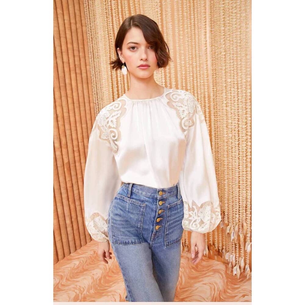 NEW ULLA JOHNSON mathilde blouse in cowrie